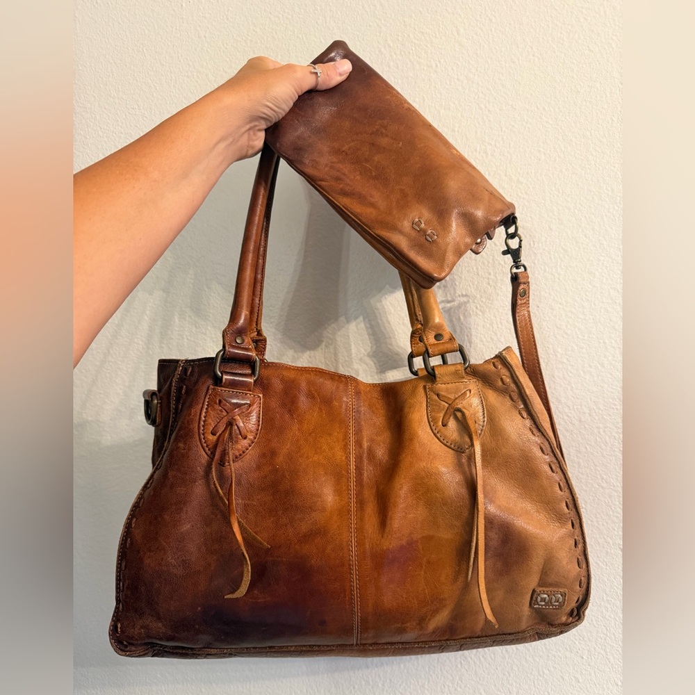 Bed Stu Brown Leather Shoulder Bag with Wristlet